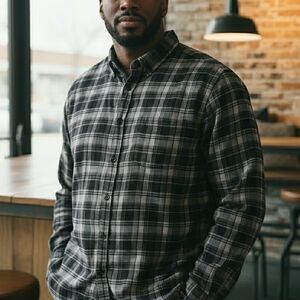 The Foundry Supply Co. Black and Gray Plaid Shirt